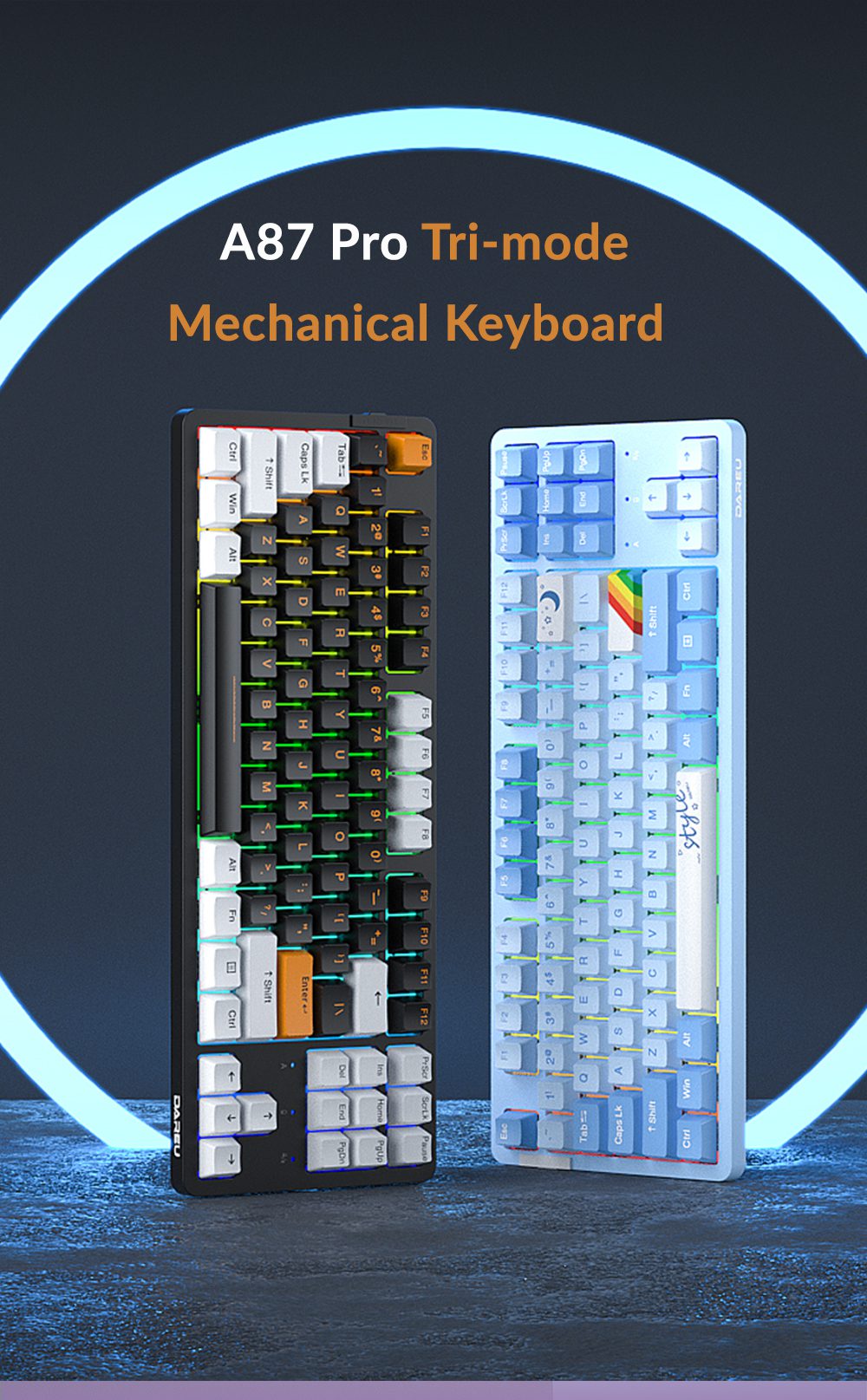 DAREU Gasket Mechanical Keyboard Tri-mode Connect N-Key Rollover Hotswap 87 Keys Wireless Keyboard PBT Keycaps for Gaming