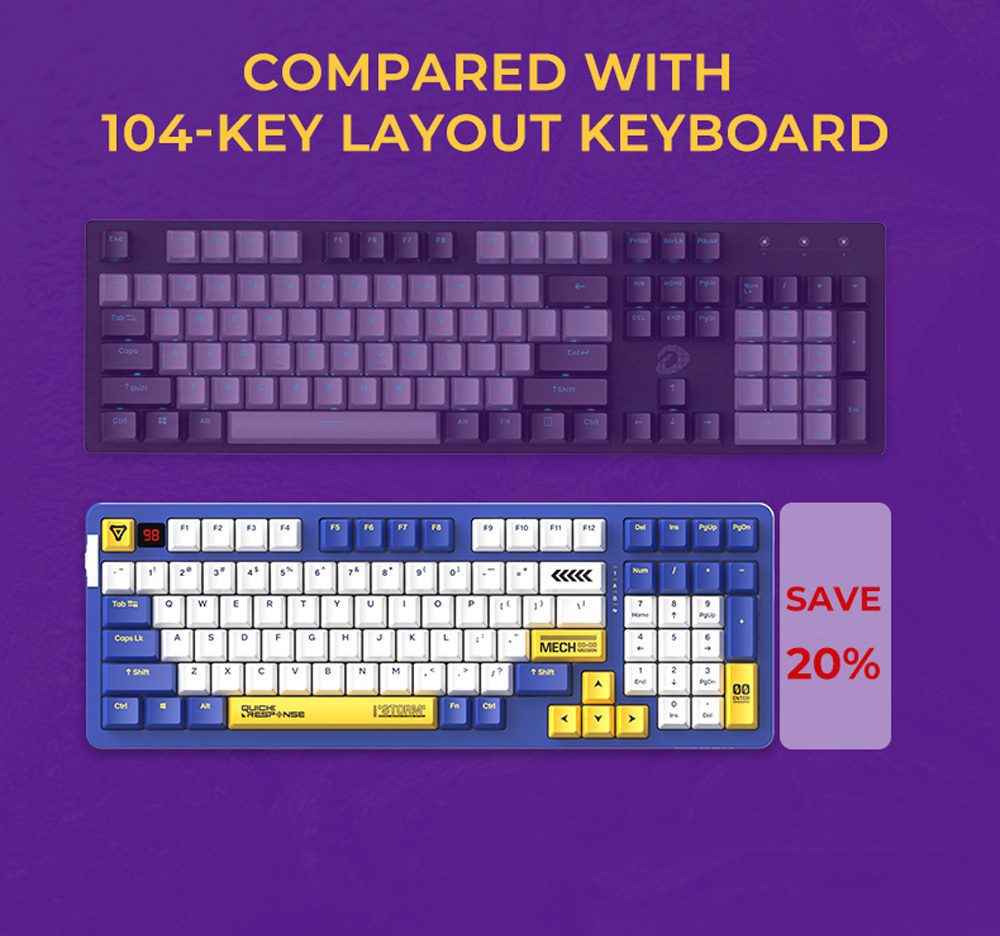 DAREU Tri-mode Mechanical Keyboard 98 Keys Sky Blue Switch RGB Backlight Gaming Keyboards PBT Keycaps Gasket Structure Gamer KB