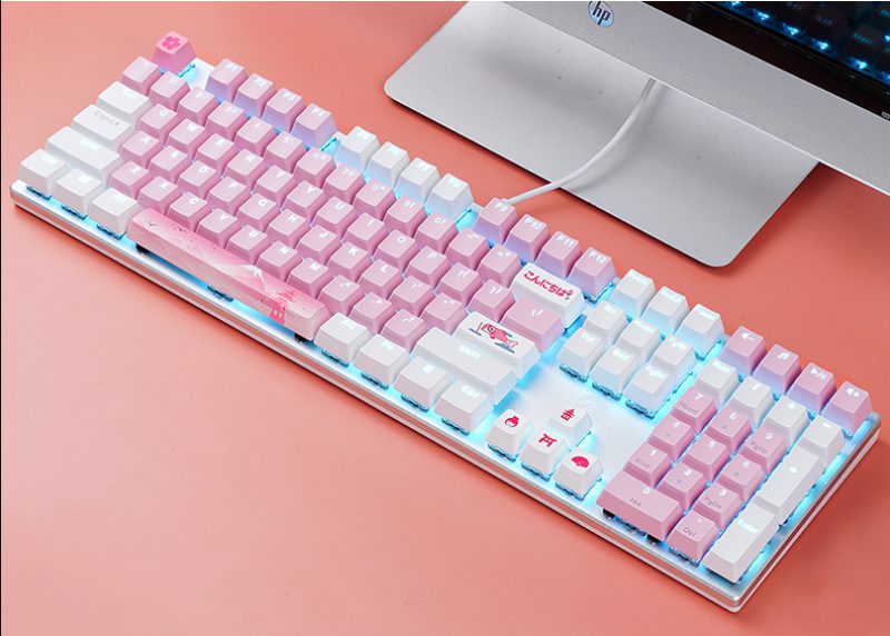 Dareu Sakura petals falling wired gaming mechanical keyboard 104 keys Mount Fuji Cherry blossom Ice blue backlight game keyboard