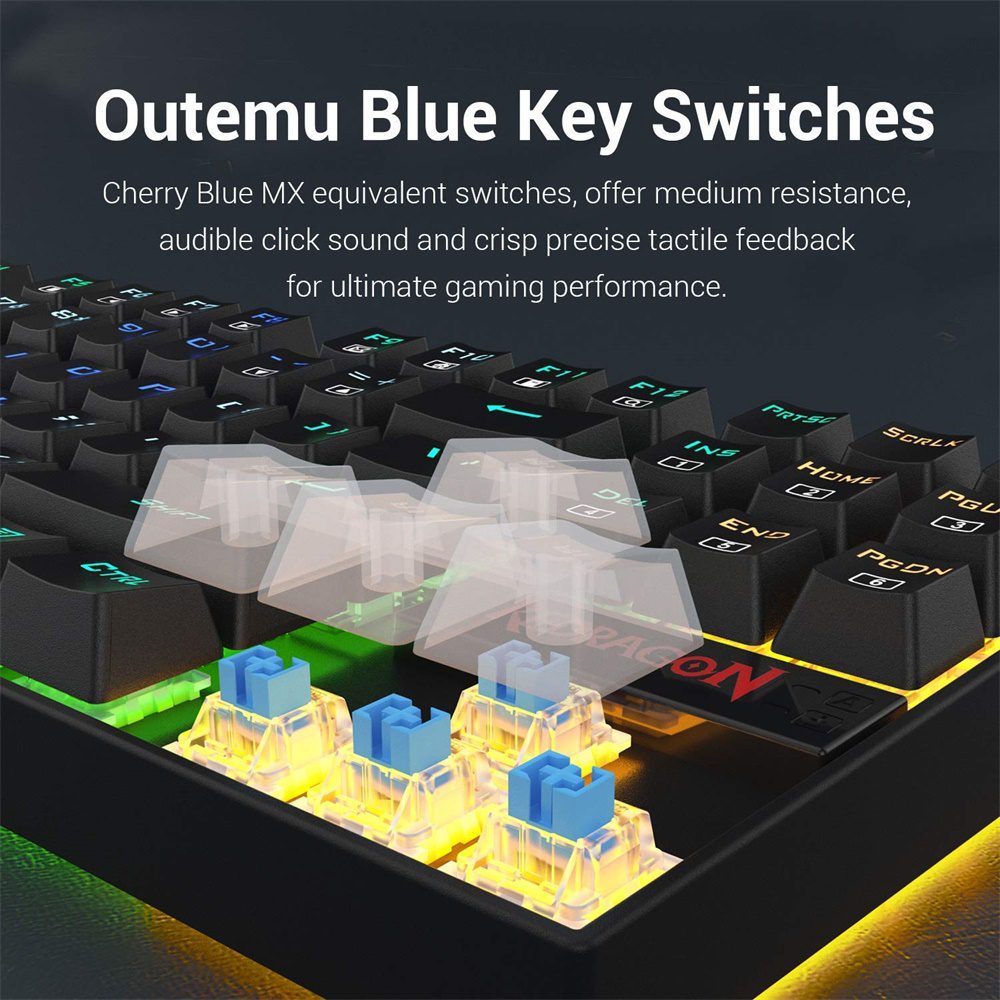 Redragon KUMARA K552 RGB Backlighting 87 Key Blue Switches Wired Mechanical Gaming Keyboard K552RGB For PC Gamers