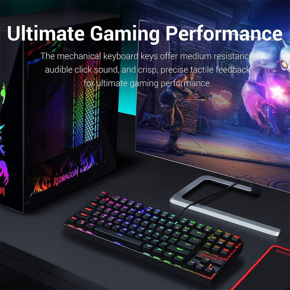 Redragon KUMARA K552 RGB Backlighting 87 Key Blue Switches Wired Mechanical Gaming Keyboard K552RGB For PC Gamers
