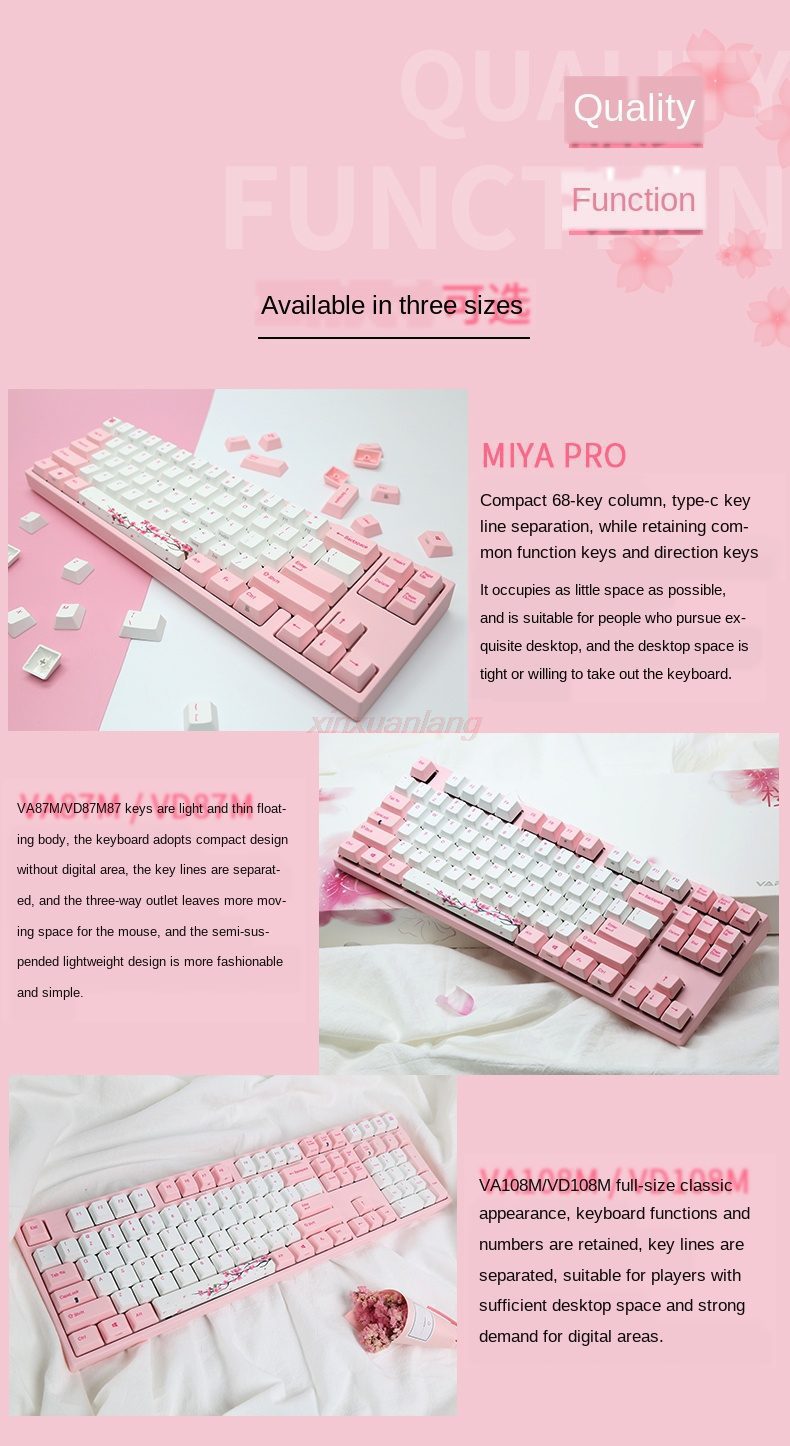 Varmilo Miya Pro68 VA87 VA108 Sakura 68key/87key/108key wired Mechanical Keyboard  Cherry MX Switch Game Office Keyboard