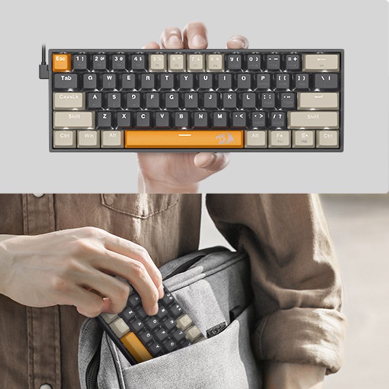 Redragon K606  USB Mini Mechanical Gaming Keyboard Brown Switch 61 Keys Wired Detachable Cable,Portable for travel