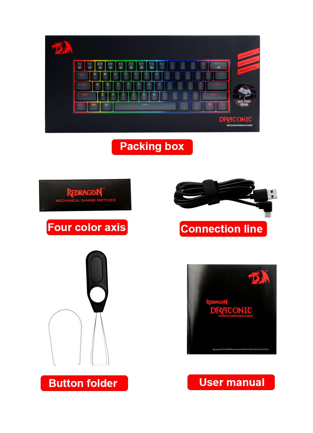 Redragon Draconic K530 RGB Support Bluetooth 5.0 wireless USB Dual mode Mechanical Gaming Keyboard 61 Keys Compute