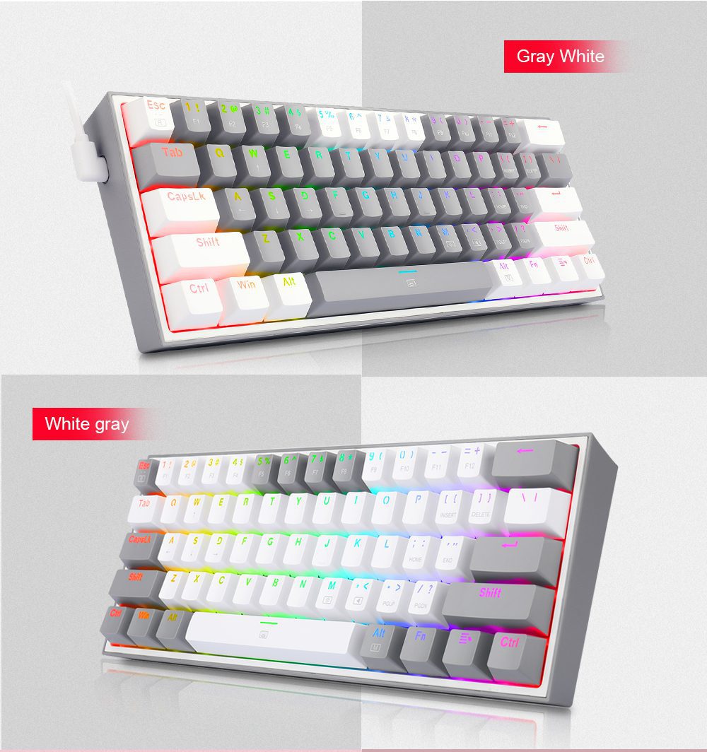 REDRAGON Fizz K617 RGB USB Mini Mechanical Gaming Keyboard Red Switch 61 Keys Wired detachable cable,portable for travel