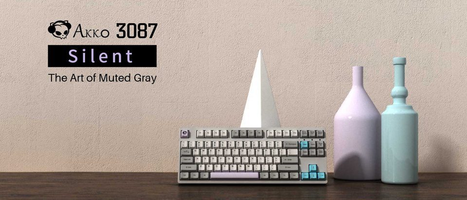 Akko 3087 V2 Silent Muted Gray Mechanical Gaming Keyboard Wired USB-Type C 87-Key TKL with OEM Profile PBT Dye-Sub Keycaps