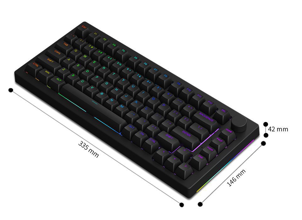 Akko 5075S Shine-through Black/White RGB Backlit LED Mechanical Gaming Keyboard 82-Key Knob Hot-swap USB Wired ASA Double-shot