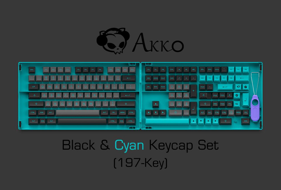 Akko Black & Cyan 197-Key ASA Profile Keycaps Set PBT Double-shot Full Keycaps Set with Custom Box