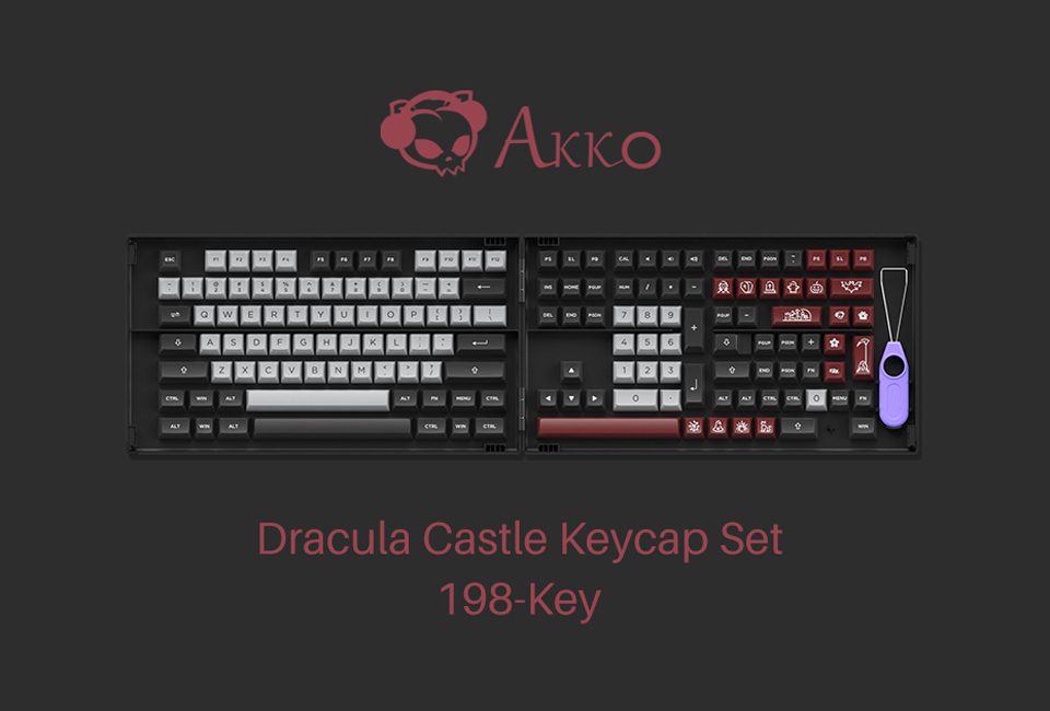 AKKO Dracula Castle Keycap Set 198 Keys ASA Profile Keycaps Set PBT Double-shot Full Keycaps Set with Vampire Theme Novelty Keys
