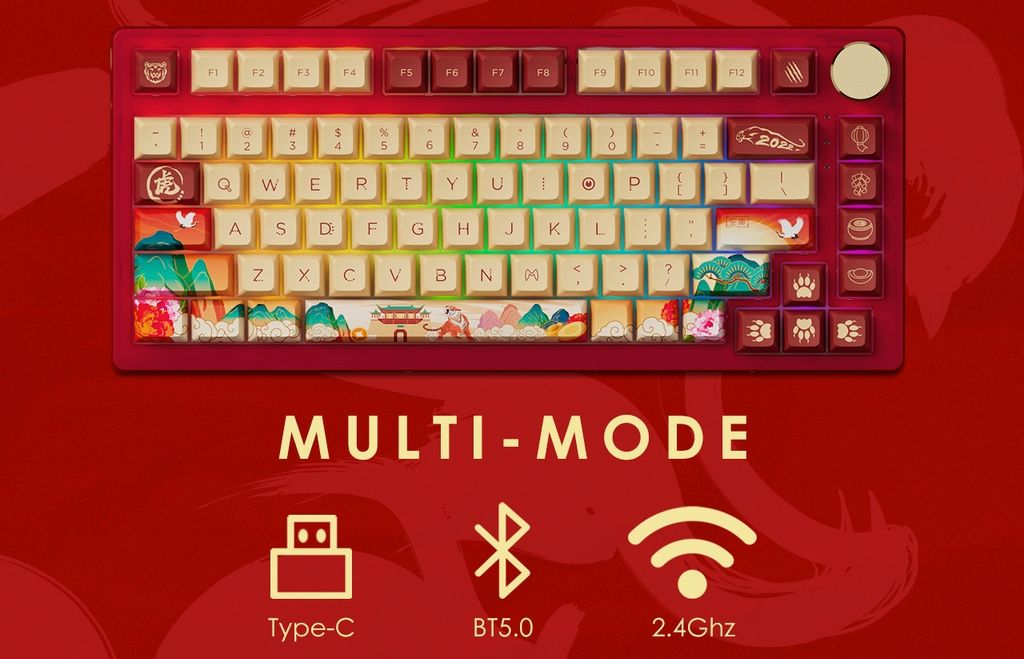 Akko PC75B Plus Year of Tiger limited Wireless Mechanical Gaming Keyboard Multi-Modes BT 5.0/2.4GHz/Type-C JDA Dye-Sub Keycaps