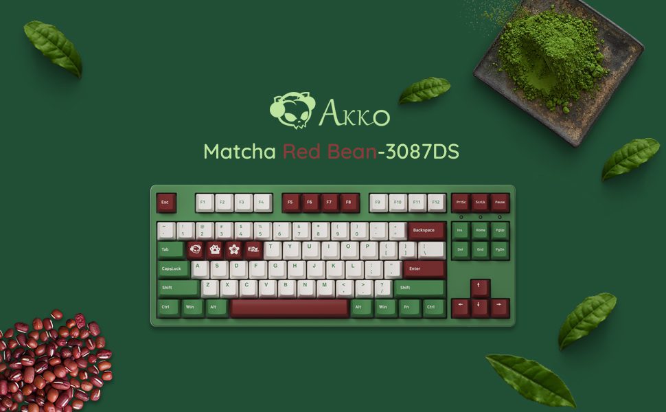 Akko 3087DS Matcha Red Bean Mechanical Gaming Keyboard Wired 87-Key TKL Cherry Profile PBT Double Shot Keycaps N-key Rollover