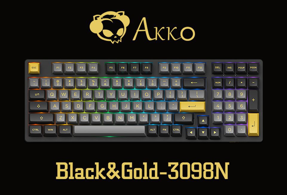 Akko 3098N Black&Gold RGB Backlit Hot-Swap Wireless Mechanical Gaming Keyboard Multi-Modes BT5.0/2.4GHz/USB-Type C for Mac/Wins
