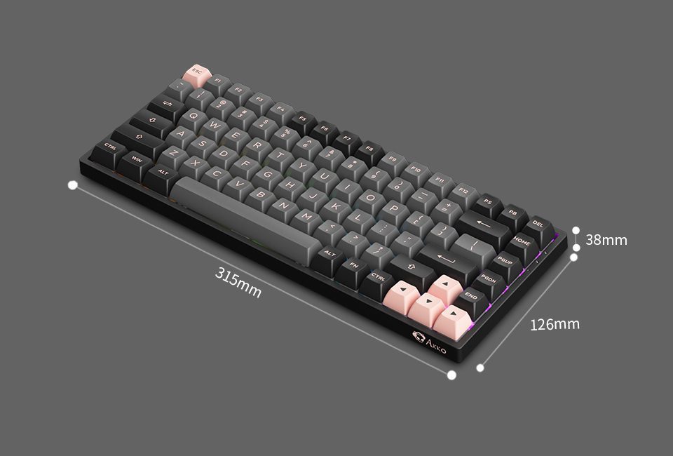 Akko 3084B Plus Black & Pink RGB Hot-Swap Wireless Mechanical Gaming Keyboard 84-Key Multi-Modes BT 5.0/2.4GHz/Type-C PBT Keycap