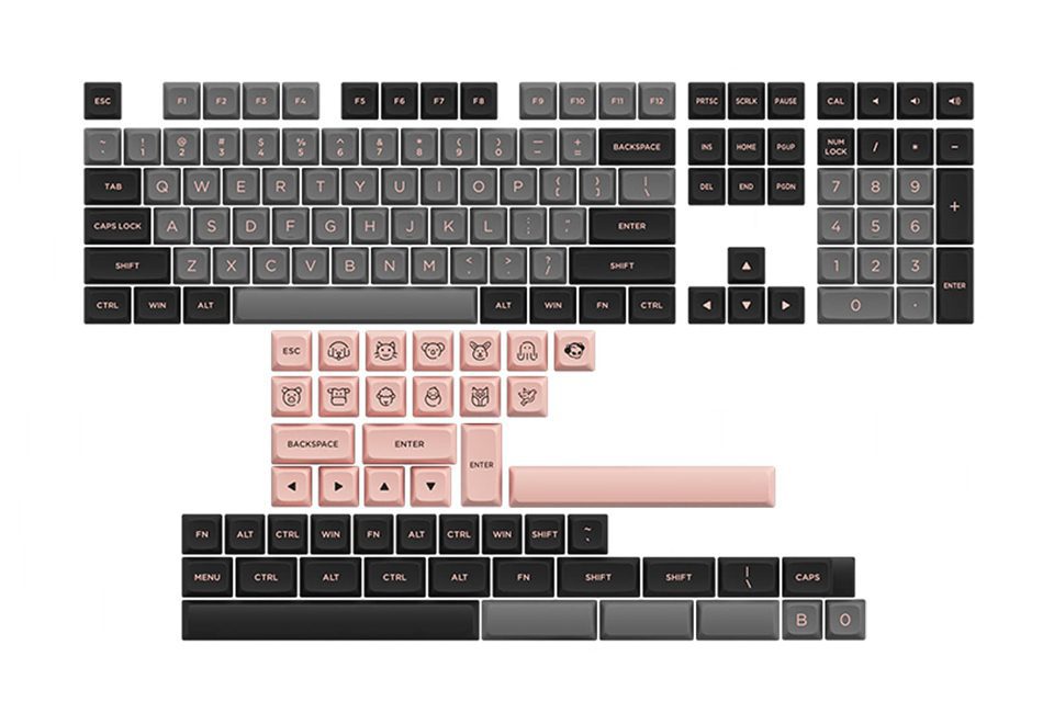 AKKO Black & Pink 158-Key ASA Profile/229-Key Cherry Profile Keycaps Set PBT Double-shot Full Keycaps Set with Custom Box