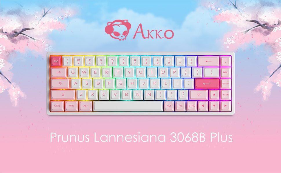 Akko 3068B Plus Prunus Lannesiana RGB Hot-Swap Wireless Mechanical Gaming Keyboard 68-Key Multi-Modes BT 5.0/2.4GHz/USB Type-C