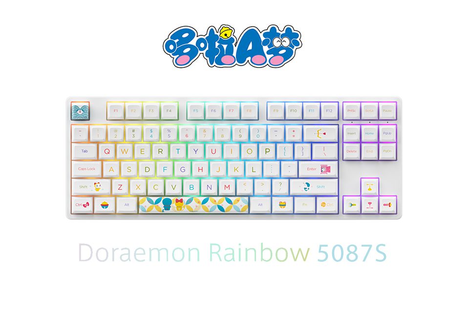 Akko 5087S Doraemo Rainbow RGB Backlit TKL Mechanical Gaming Keyboard Wired with 87-key OSA Profile PBT Dye-Sublimation Keycaps