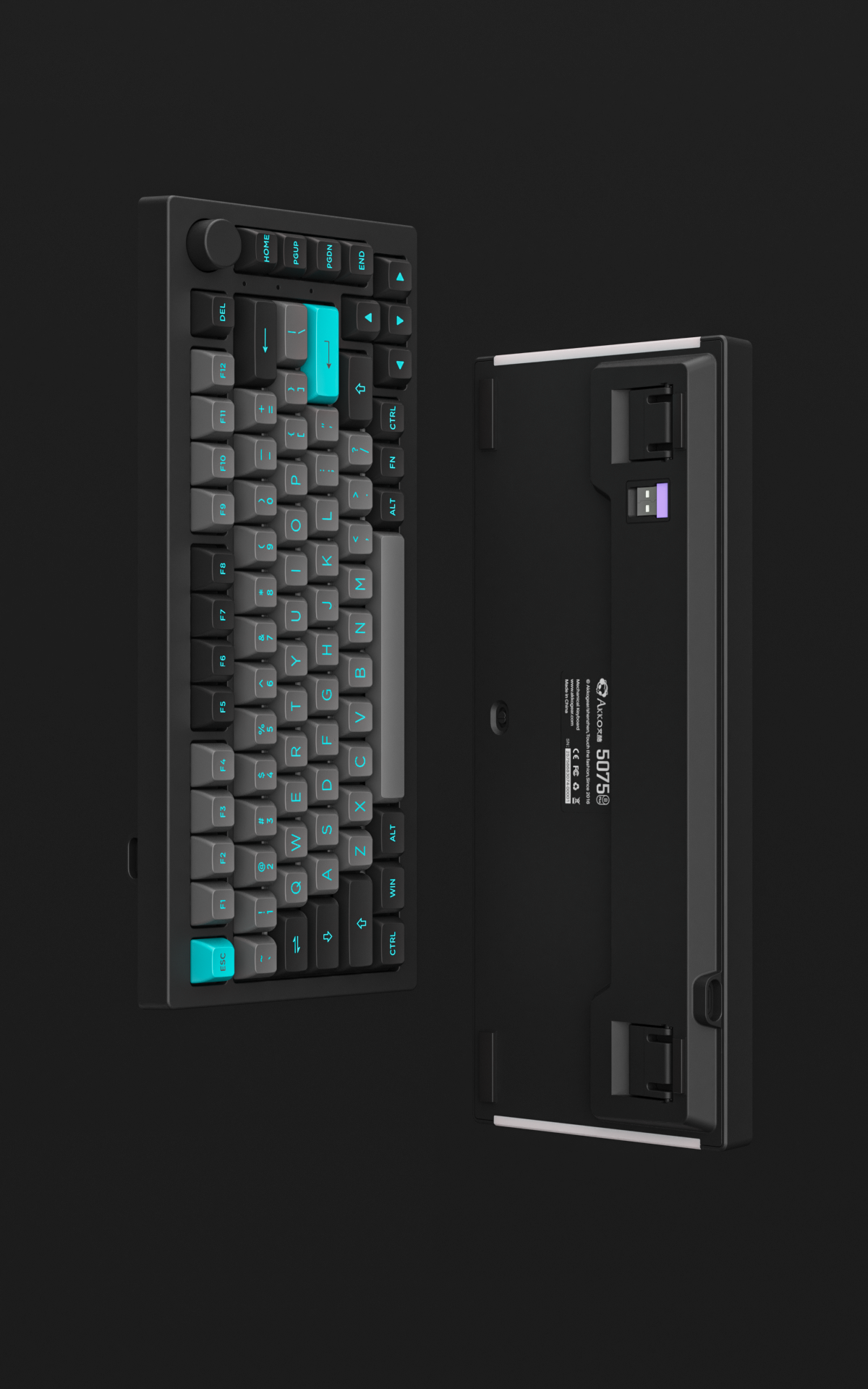 Akko 5075B Plus Black&Cyan 75% Hot Swappable Multi-Modes RGB Mechanical Gaming Keyboard 2.4GHz Wireless/USB Type-C/Bluetooth 5.0
