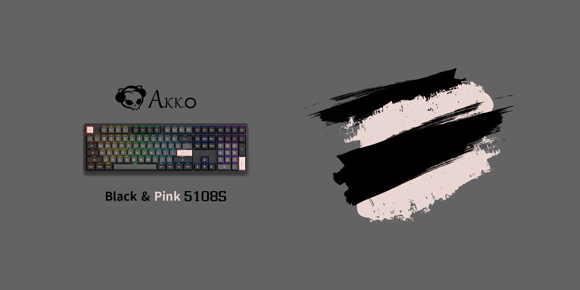 Akko 5108S Black&Pink Full-Size Wired Hot-Swap Mechanical Gaming Keyboard RGB Backlit 108-key with ASA PBT Double-shot Keycaps