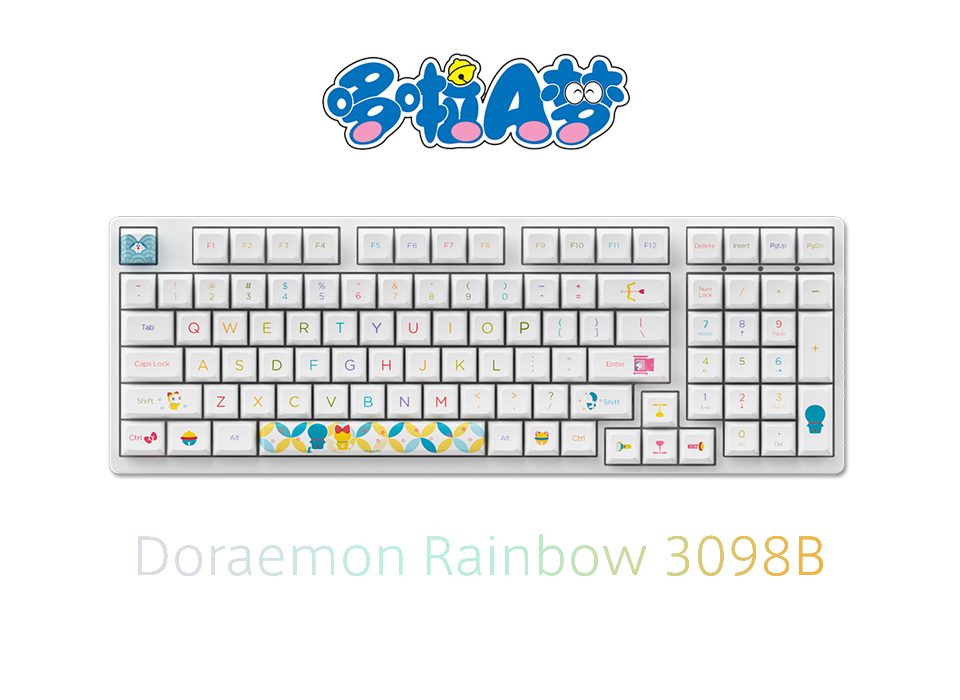 Akko 3098B Doraemo Rainbow RGB Hot-Swap Wireless Mechanical Gaming Keyboard 98-key Multi-Modes Bluetooth 5.0/2.4GHz/USB Type-C