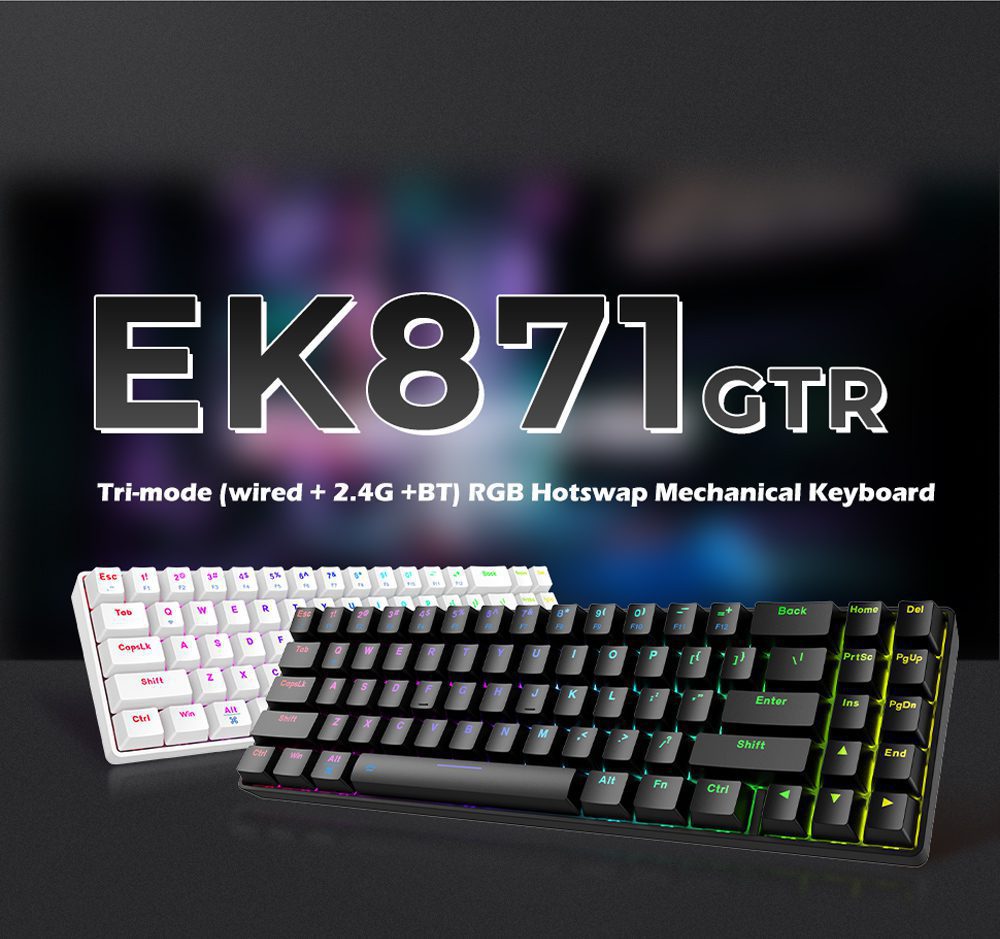 DAREU EK871 RGB Portable Gaming Mechanical Keyboard 71 Keys Tri-mode Bluetooth 2.4G Wireless Split USB Wired Connect for Gamer