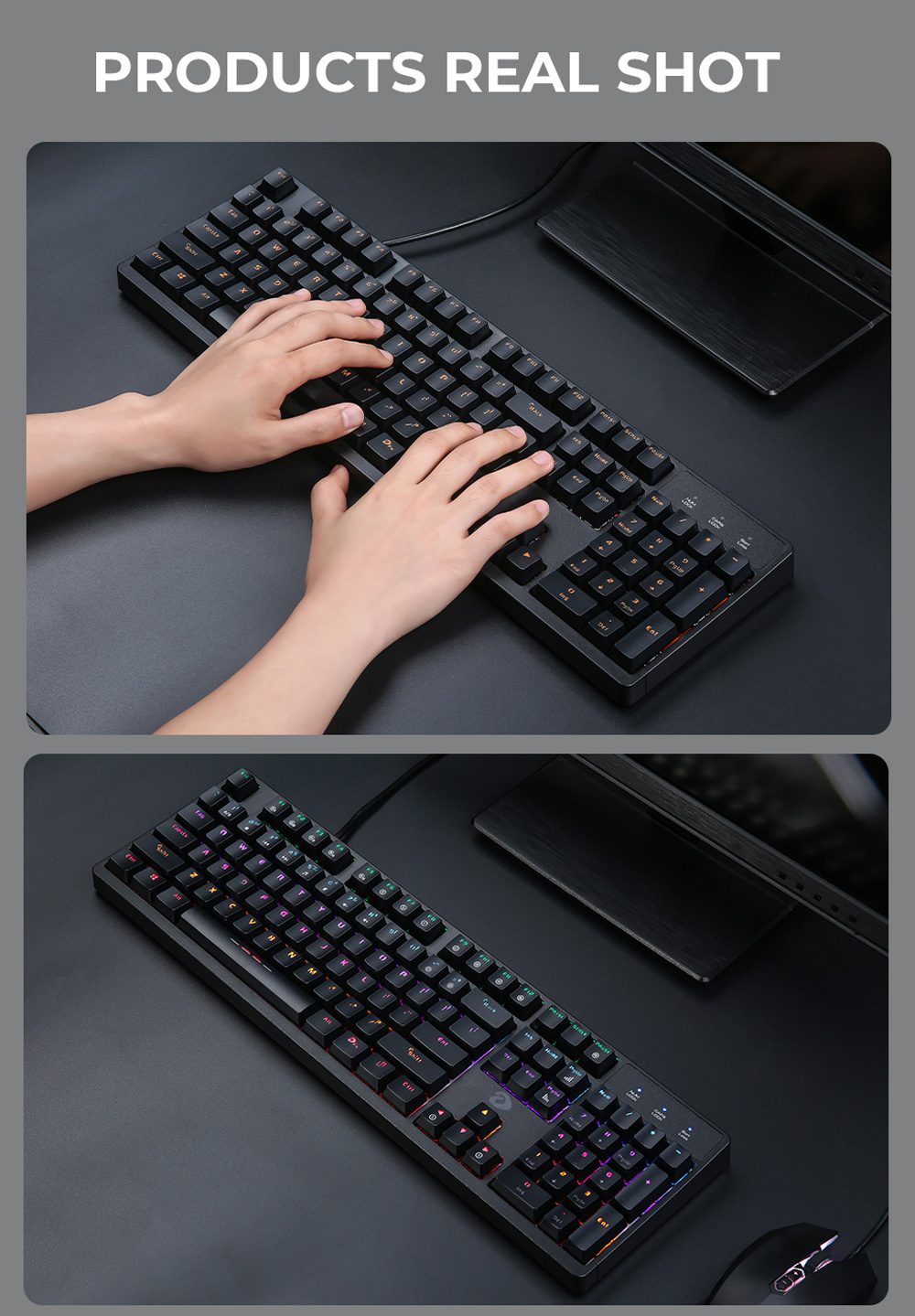 DAREU Wired Mechanical Keyboard Ergonomic RGB Backlight Gaming Keyboard with Multimedia Buttons Full Key Conflict-free