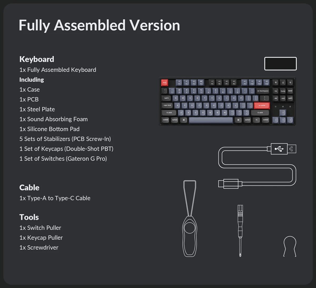 Keychron K8 Pro QMK/VIA Wireless Mechanical Keyboard Fully Assembled Hot-Swappable W/ Gateron G Pro Switch