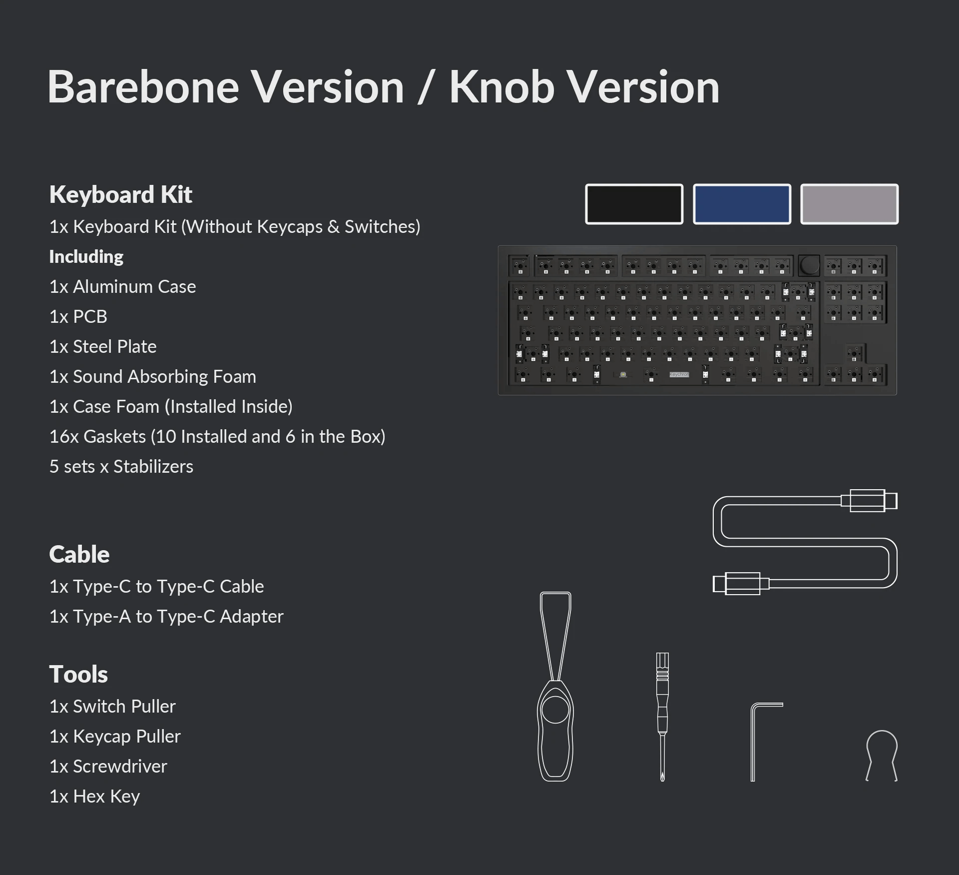 Keychron Q3 QMK Barebone Custom Mechanical Compact 80% Layout Keyboard