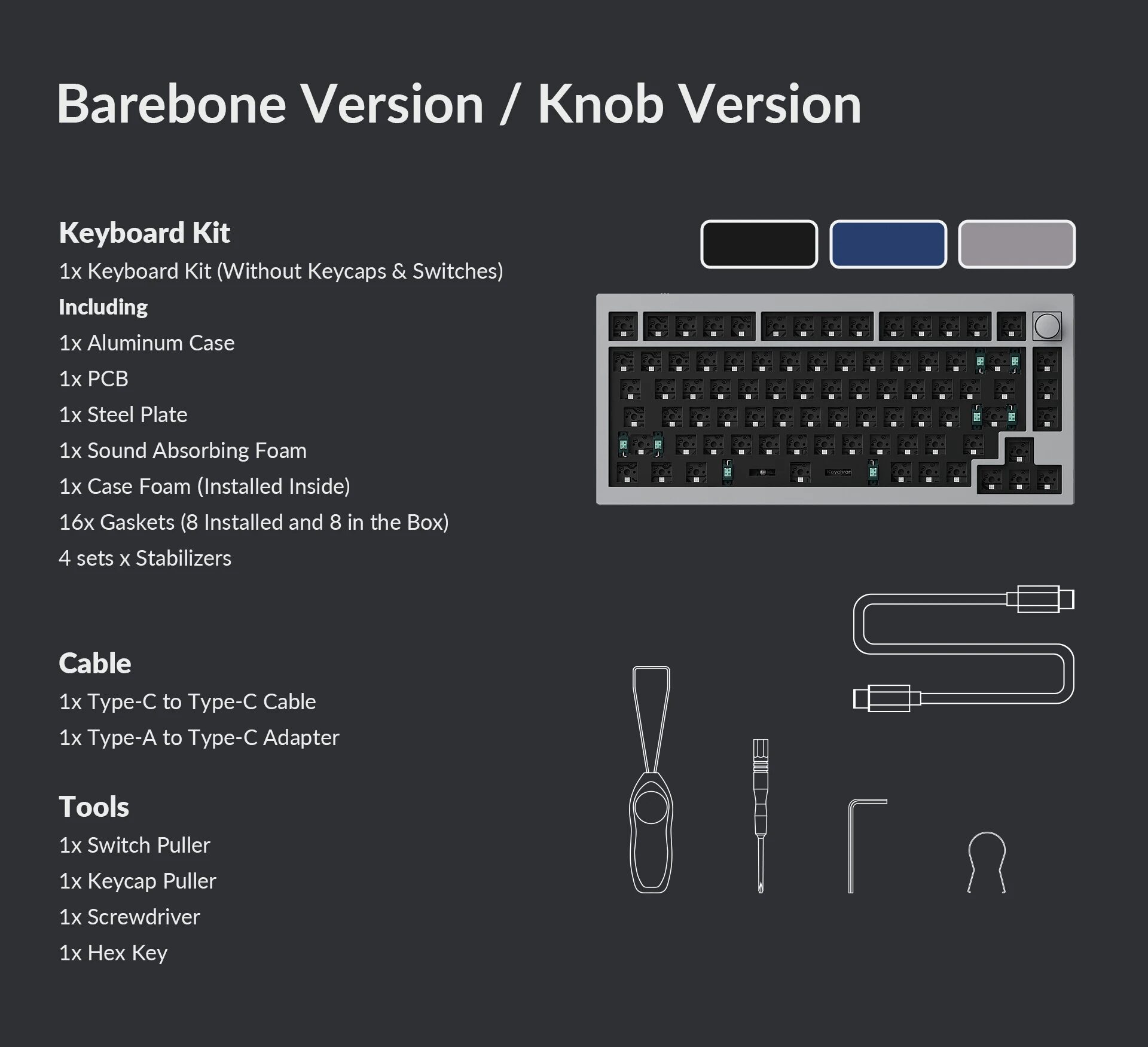Keychron Q1 V2 QMK Barebone Custom Mechanical Keyboard 75% Layout Type-C Wired Keyboards for Mac Windows