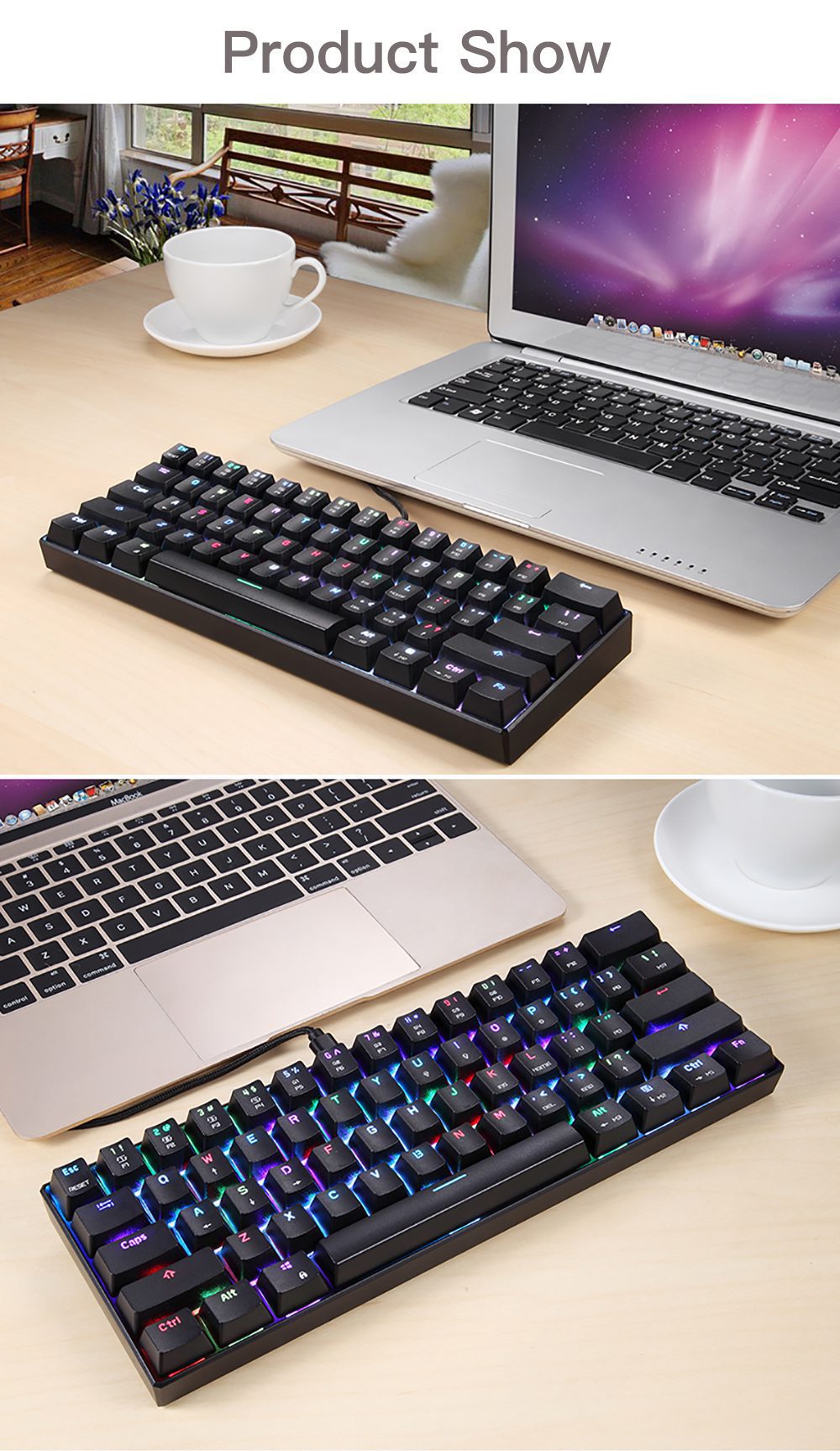 Motospeed CK61 Mechanical Keyboards 61keys RGB Backlit Wired Office Gaming Keypad Anti-ghosting Installable Drive For PC Laptop
