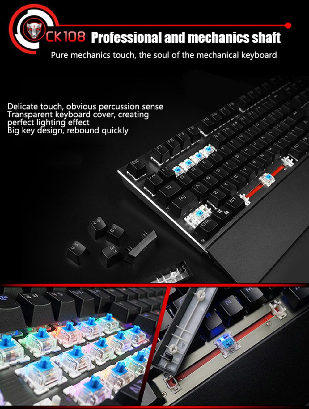 Motospeed CK108 Mechanical Keyboard Russian English 104 keys RGB Wired Gaming Keyboards