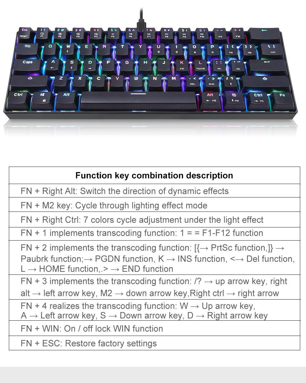 MOTOSPEED CK61 Mechanical Gaming Keyboard Russian English 61 Keys RGB Office Computer Keypad Anti-Ghost Driver Installation