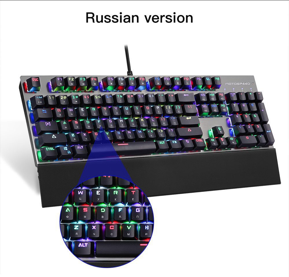 Motospeed CK108 Gaming Office Mechanical Keyboard Wired 104 Keys RGB Backlit Drive Programming Russian English Black Blue Switch