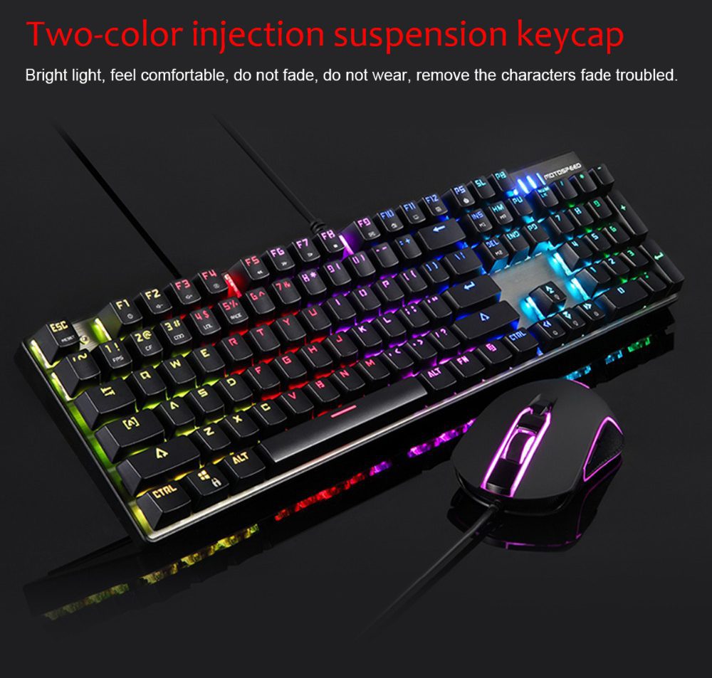 Motospeed CK888 Gamering Office Mechanical Keyboard 104 Key USB Wired Keypad Mouse Set Blue Switch RGB Backlight For PC Laptop