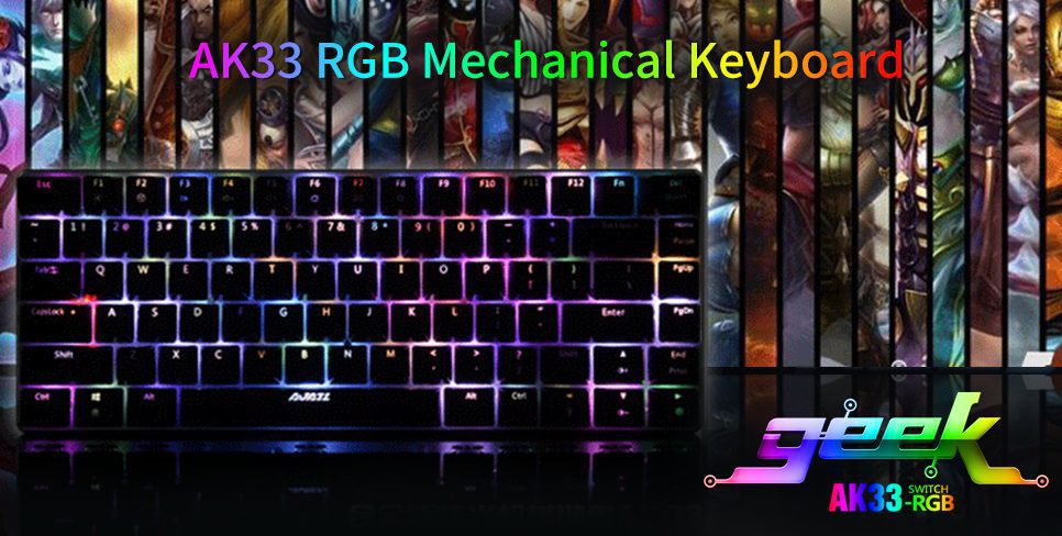 Ajazz AK33 82 Keys Gaming Mechanical Keyboard RGB Backlit Anti-ghosting Black Blue Red Switch Wired Keyboard for Tablet Desktop