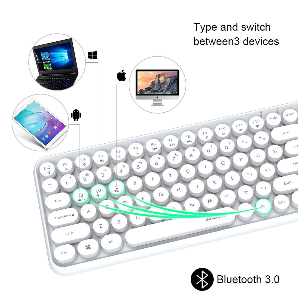 Ajazz 308I Retro Typewriter Round Cap Wireless Bluetooth Keyboard 84 Keys BT Portable Keyboards for PC Laptop Win/iOS/Android