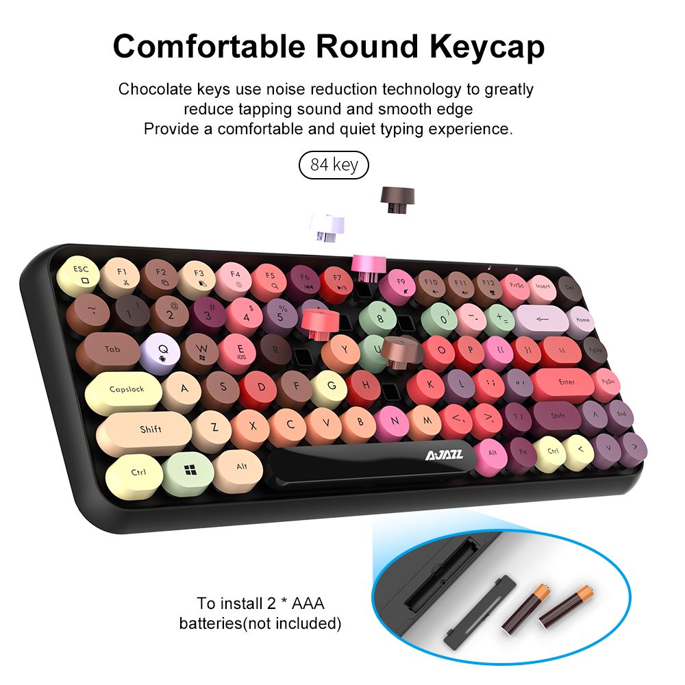Ajazz Wireless Bluetooth Keyboard 84Keys Rechargeable Typewriter Retro Round Keycap Portable Keyboard for IOS Android Windows PC