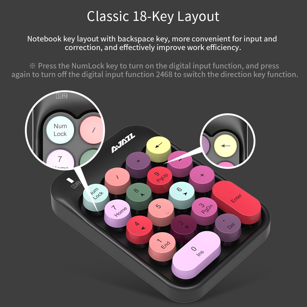 Ajazz 308I Wireless Keyboard 18/84 Keys Round Keycap Bluetooth Keyboard Portable 2.4GHz Numeric Keypad for Tablet Laptop Android