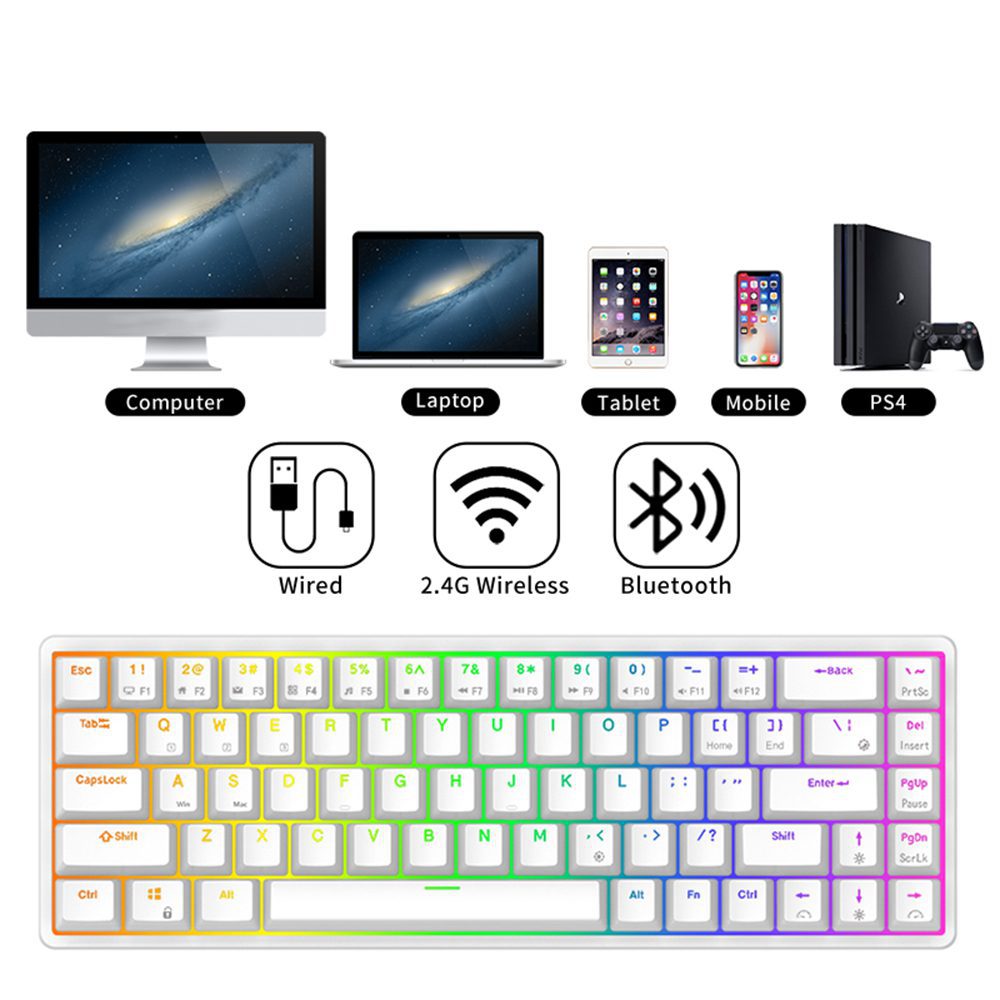 RK ROYAL KLUDGE RKG68 2.4G Wireless Bluetooth 65% Mechanical Keyboard RGB Backlit 68 Keys Hot Swappable Tri-mode Gaming Keyboard