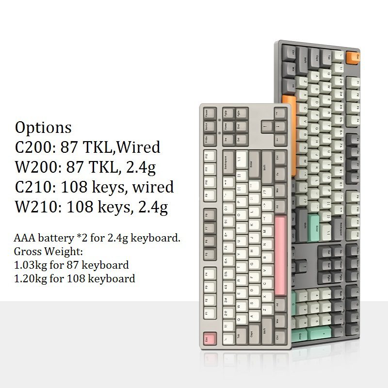 IKBC C200 mechanical keyboard 87 TKL W200 2.4g wireless W210 game keyboard pbt keycaps