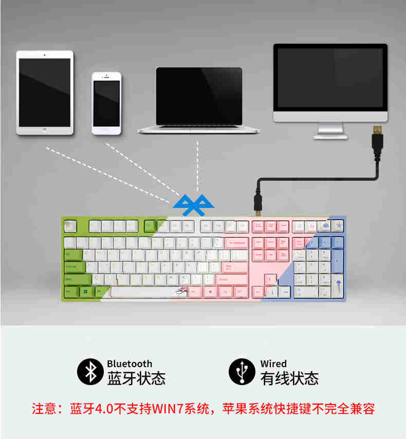 varmilo 68key Private custom Mechanical Keyboard Wired + Bluetooth 5.0 backlight cherry MX switch