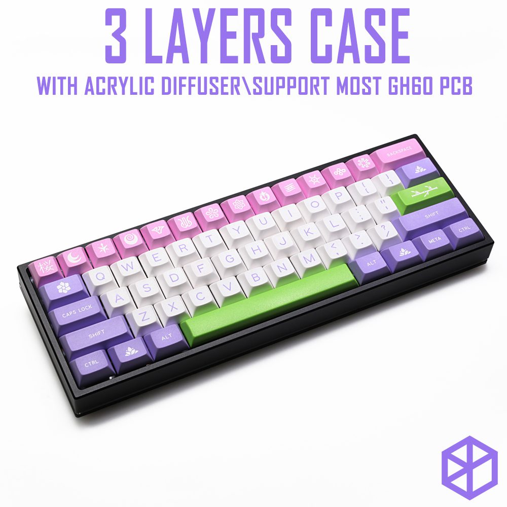 Anodized Aluminium case for xd60 xd64 60% hhkb layout custom keyboard acrylic panels diffuser can support gh60 xd64 xd60 60%