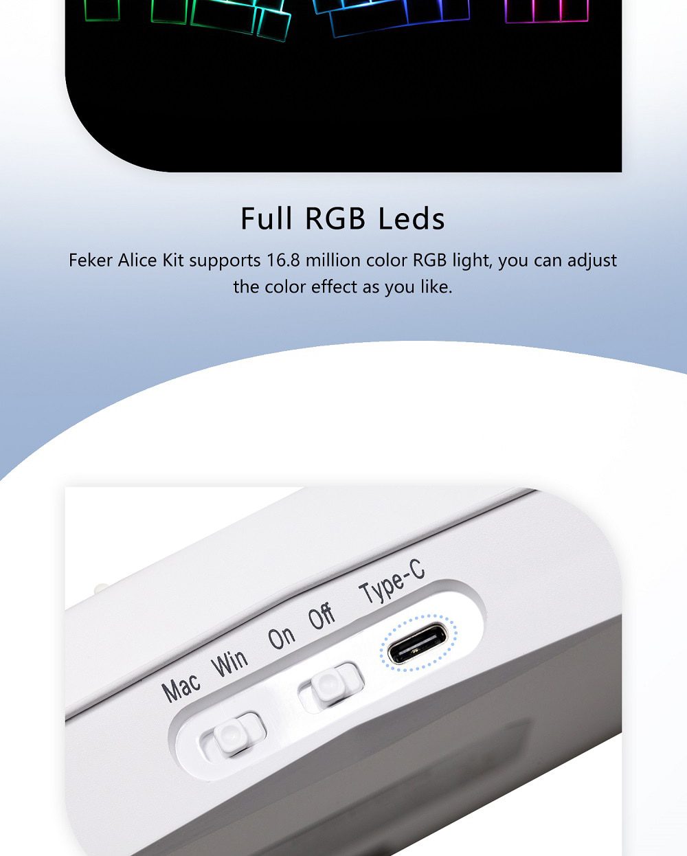 Feker Alice 80 3 Mode Wireless 80% Mechanical Keyboard kit hot swappable switch lighting effects RGB led type c 2.4G BT Ergo Kit