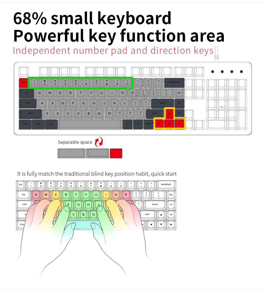 gk68x gk68 hot swappable 65% Custom Mechanical Keyboard support split spacebar rgb switch leds type c has software programmable