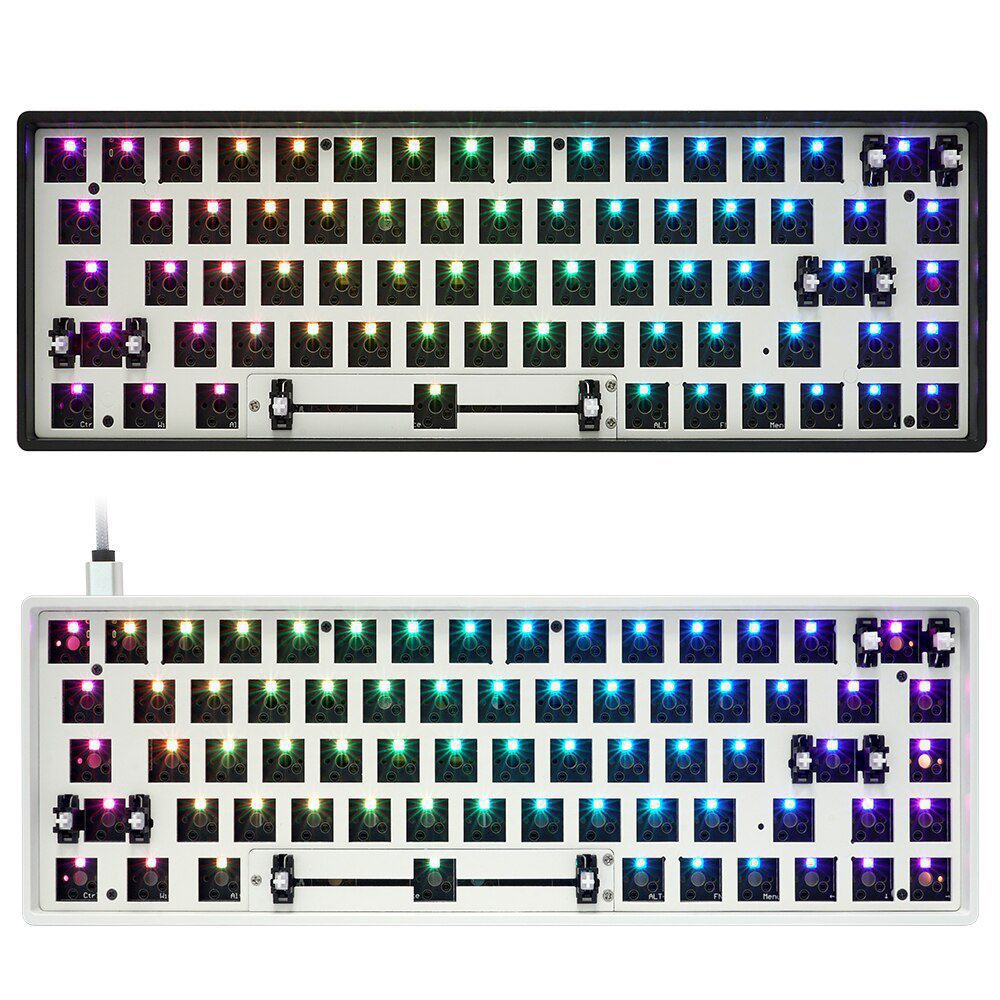 gk68x gk68 hot swappable 65% Custom Mechanical Keyboard support split spacebar rgb switch leds type c has software programmable
