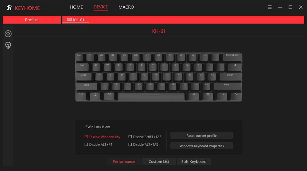 Keyhome KH61 60% mechanical keyboard Kit hot swappable rgb switch Socket RGB led type c macro program software support macro