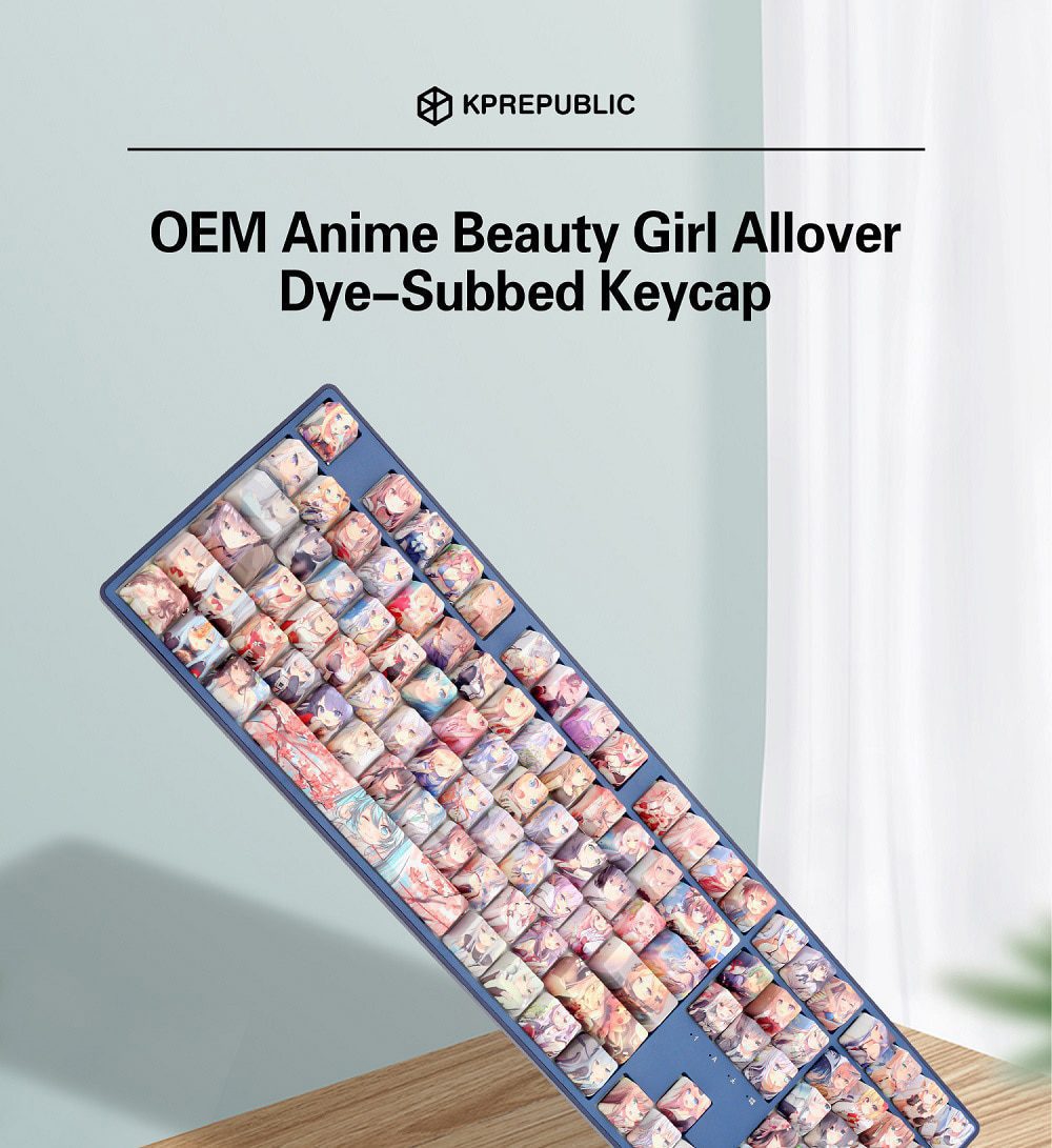 OMO cartoon anime beautiful young girl OEM profile Dye Sub Keycap for mechanical keyboard 60 87 104 tkl ansi xd64 bm60 bm68