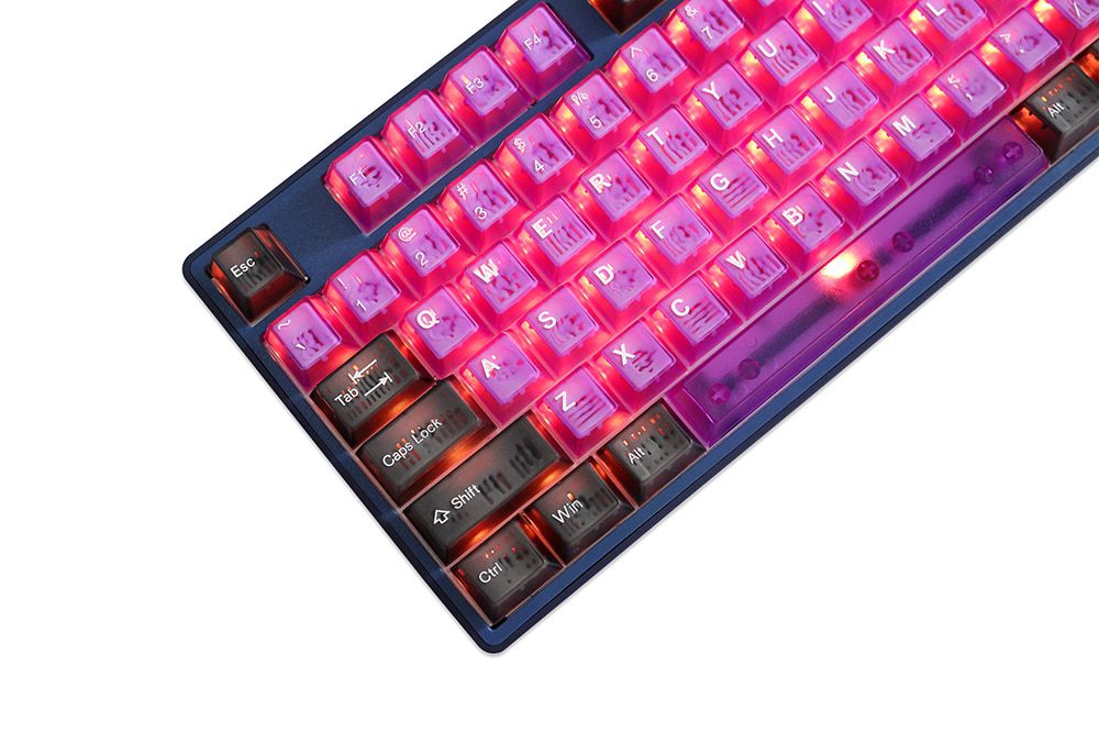 Taihao Purple Boom Translucent Cubic ABS Type Doubleshot Keycap for mechanical keyboard color of Purple Red Colorway All in One