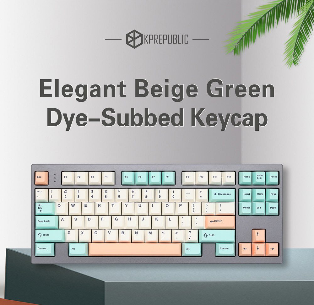 WM Elegant Beige Green Dye Sub Keycap Thick PBT Cherry Profile for keyboard 87 tkl 104 ansi xd64 bm60 xd68 bm65 bm68
