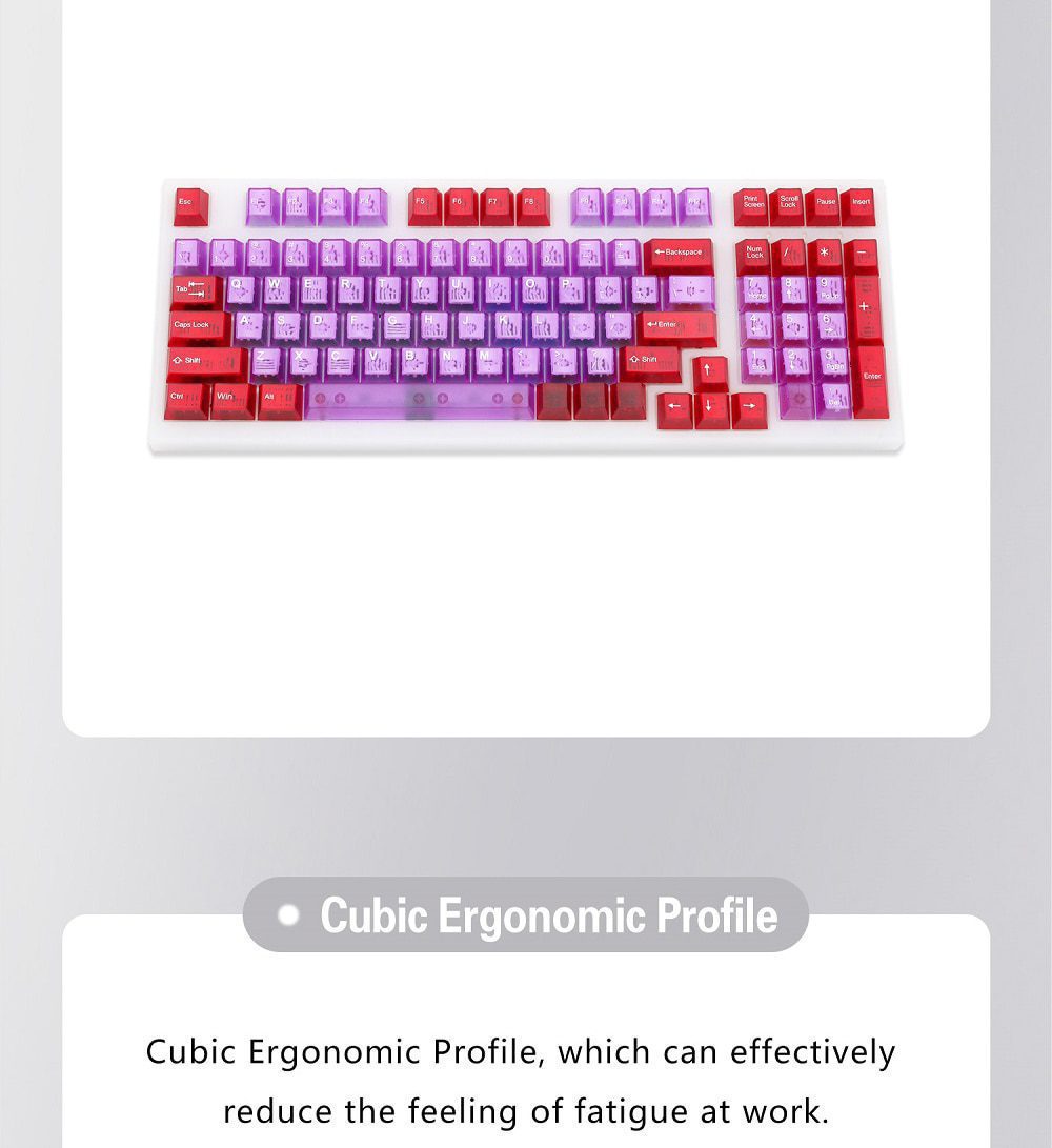 Taihao Atomic Purple Cubic ABS Doubleshot Keycap Translucent Cubic Type for mechanical keyboard color of Purple Red Colorway