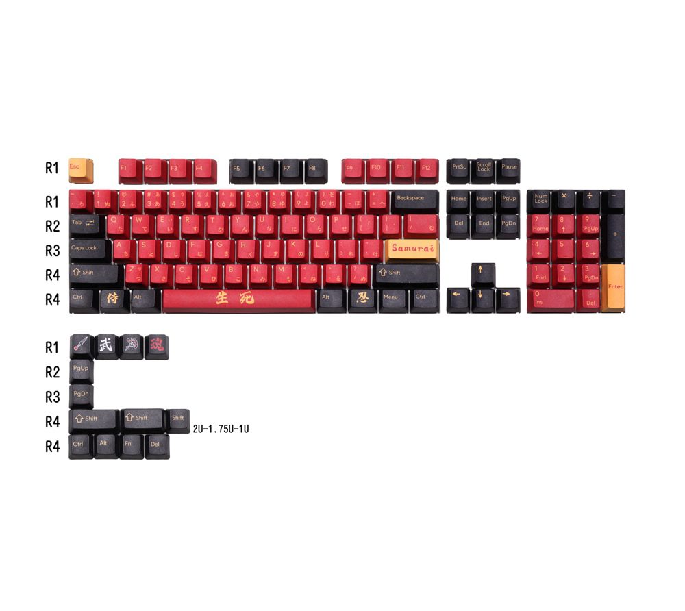 OMO OEM profile all over Dye Sub Keycap loop Red Samurai for mechanical keyboard gh60 87 104 tkl ansi BM60 XD64 XD68 BM65 BM68